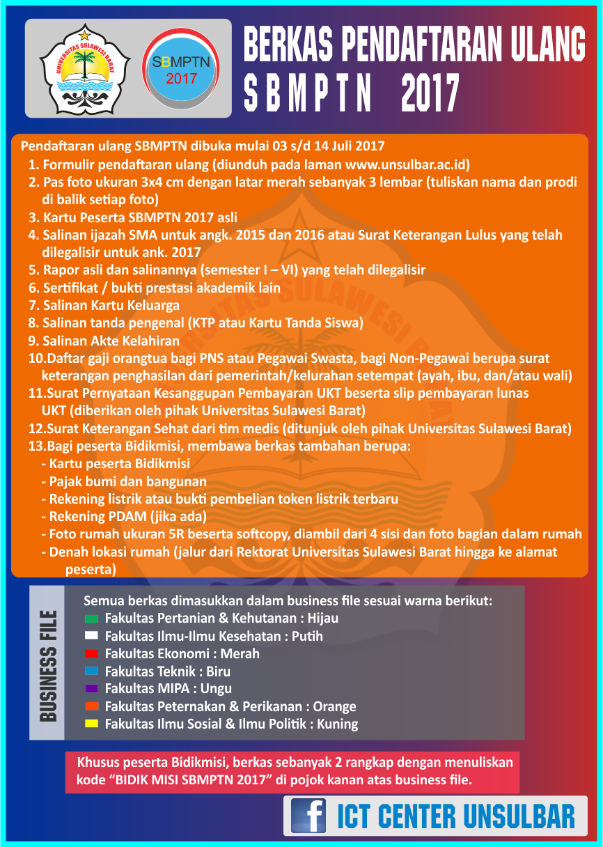 Berkas dan Formulir Pendaftaran Ulang SBMPTN 2017