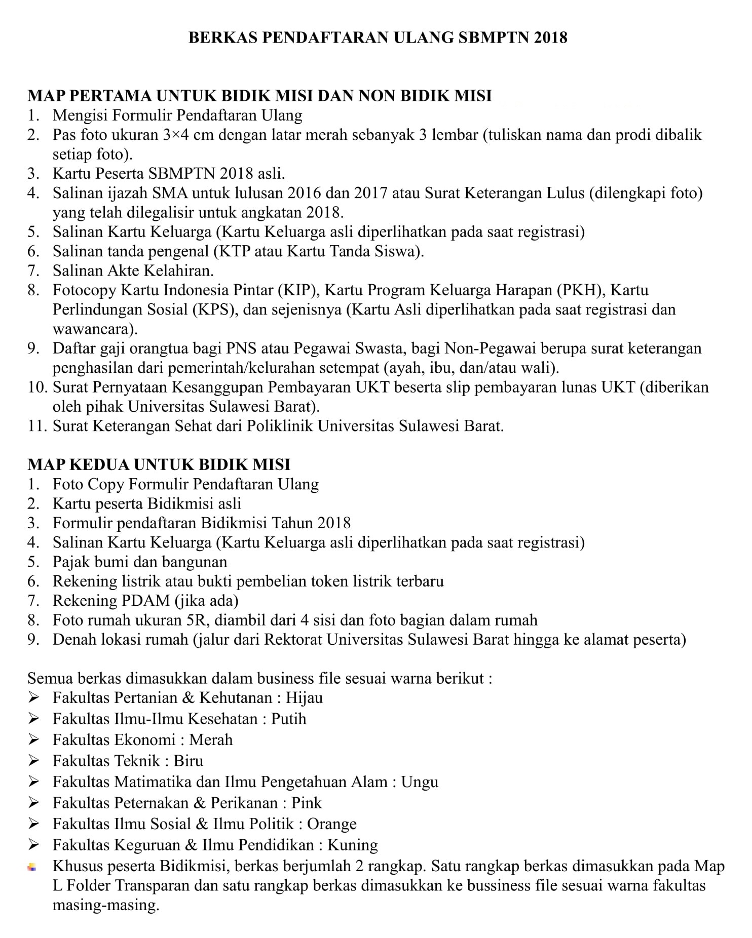 Persyaratan Pendaftaran Ulang SBMPTN 2018
