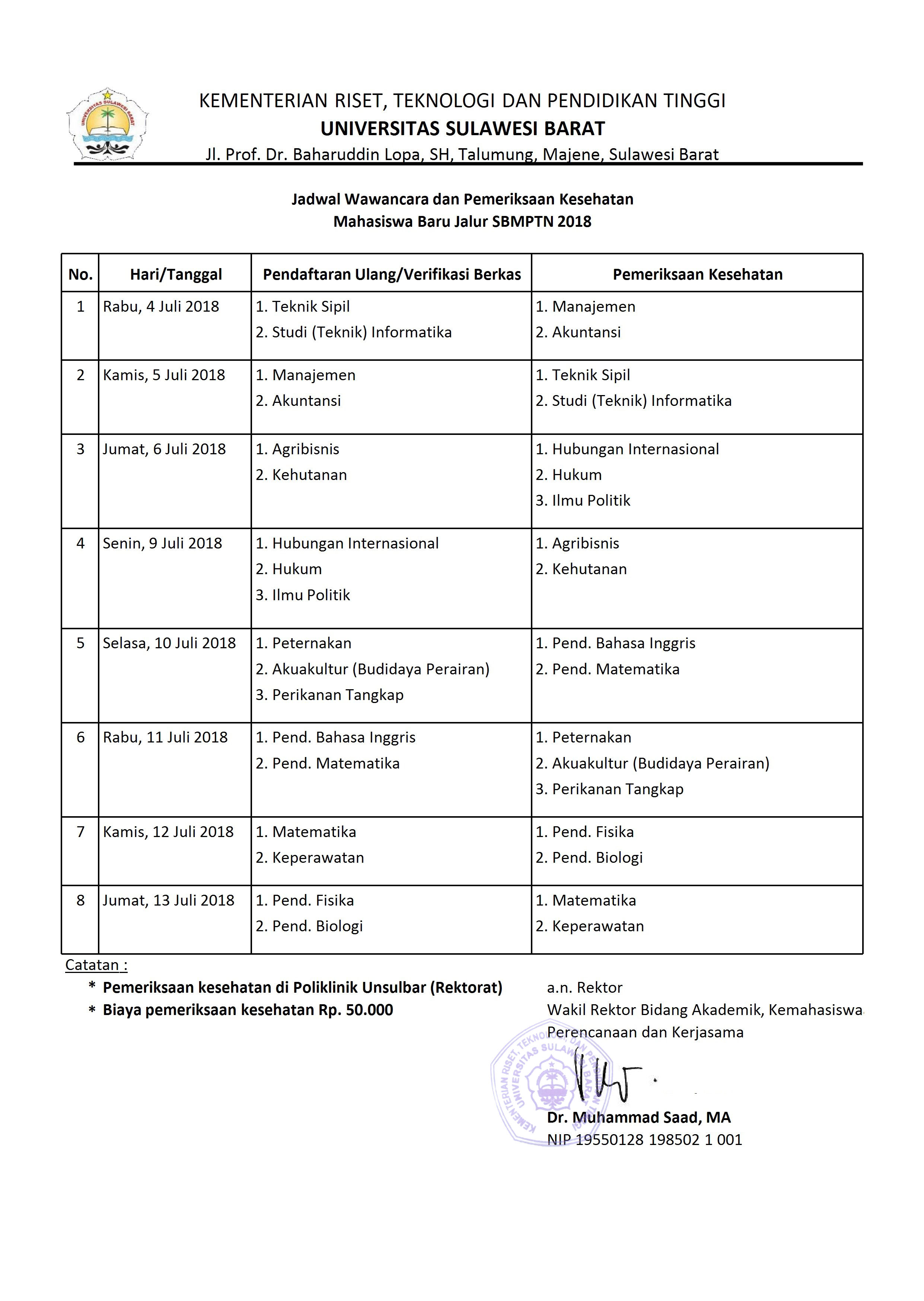 Jadwal Pendaftaran Ulang Jalur SBMPTN 2018