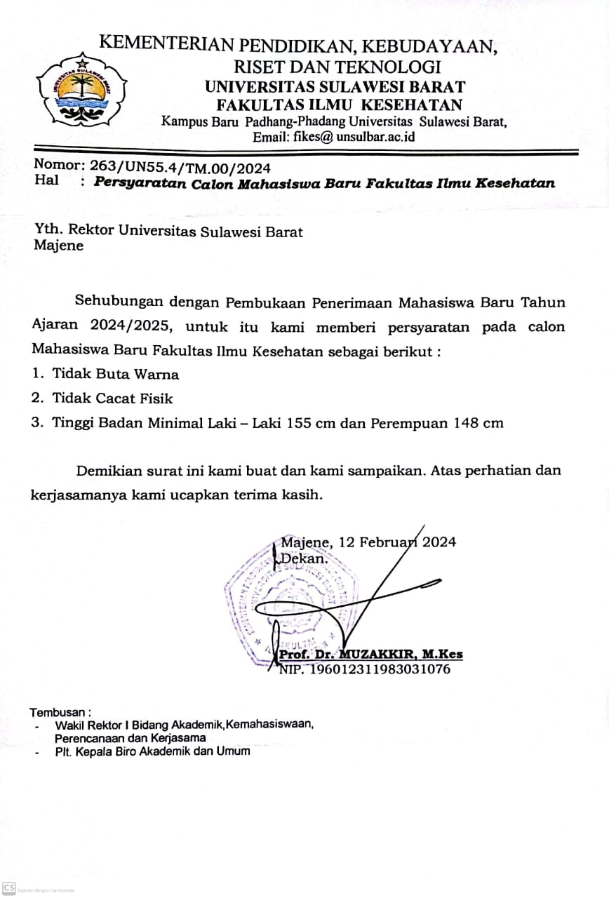Persyaratan Calon Mahasiswa baru Fakultas Ilmu Kesehatan 2024