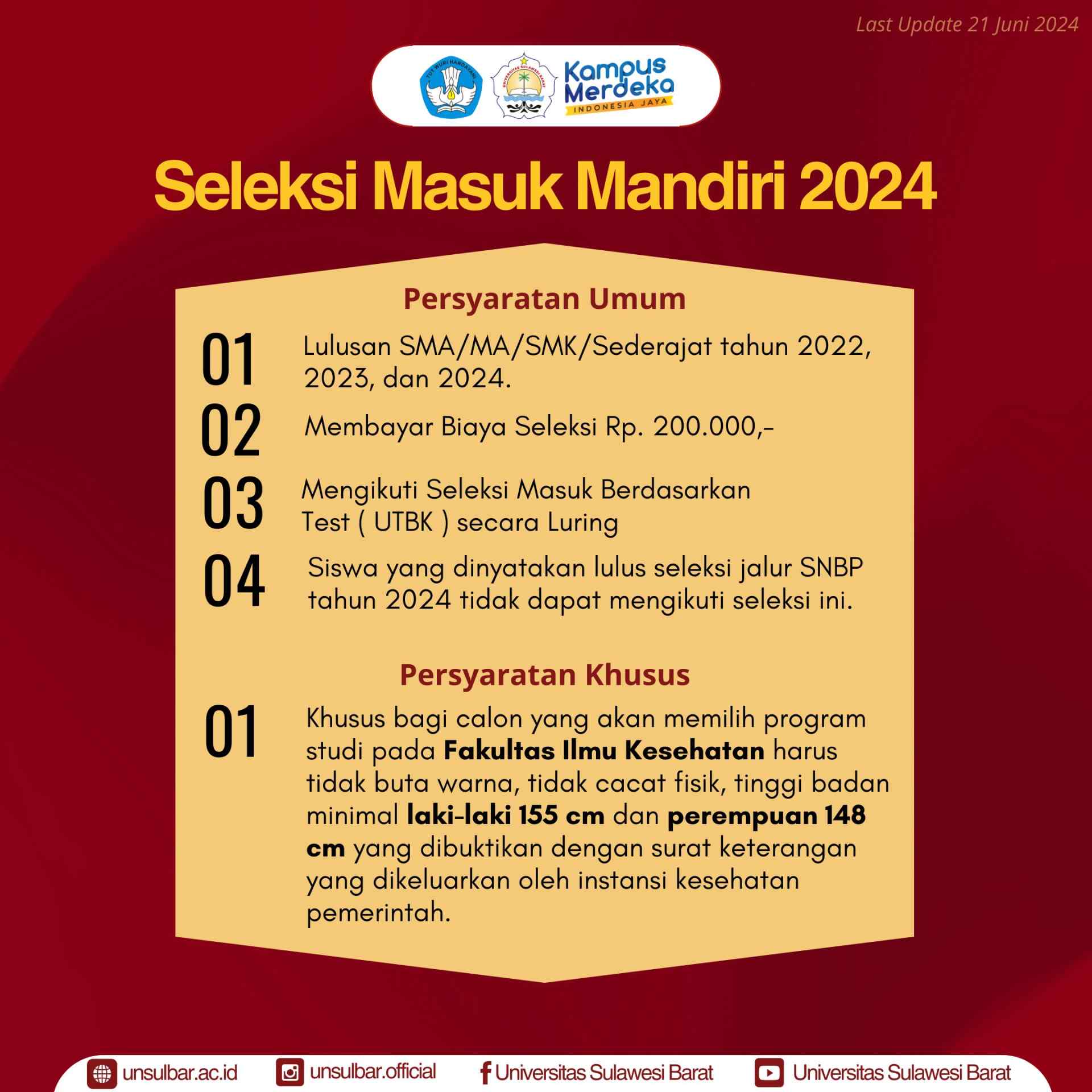 Penerimaan Seleksi Masuk Mandiri Universitas Sulawesi Barat Tahun 2024