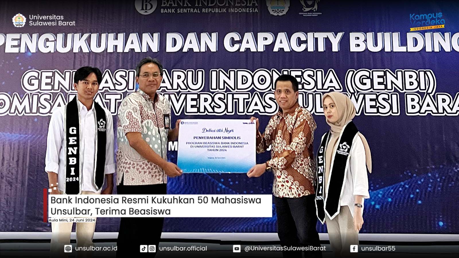 Bank Indonesia Resmi Kukuhkan 50 Mahasiswa Unsulbar, Terima Beasiswa