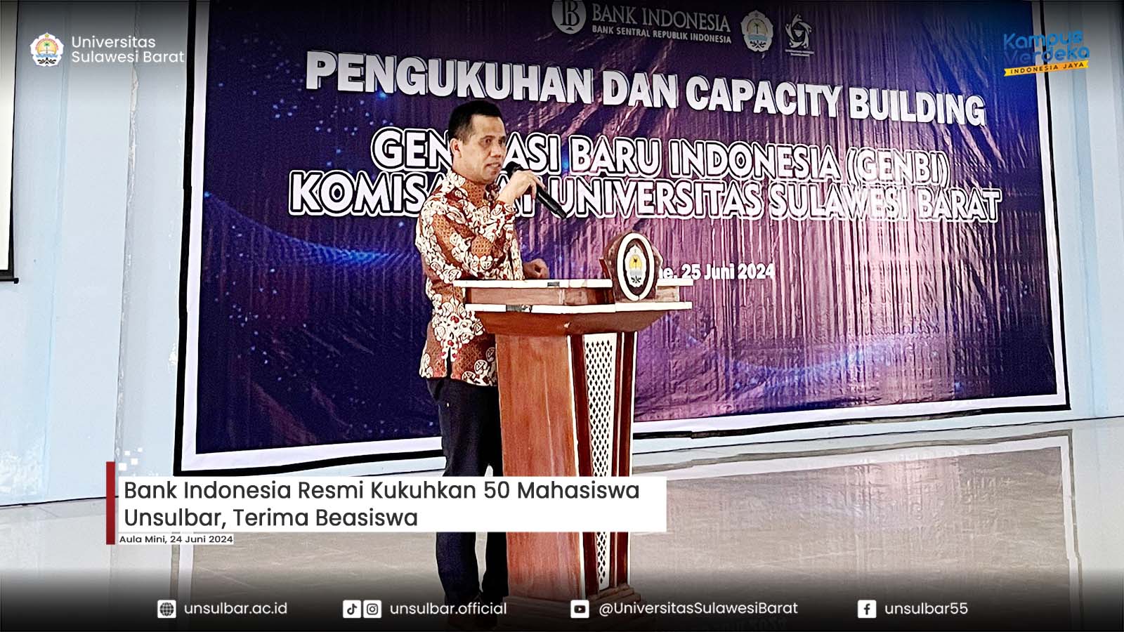 Bank Indonesia Resmi Kukuhkan 50 Mahasiswa Unsulbar, Terima Beasiswa