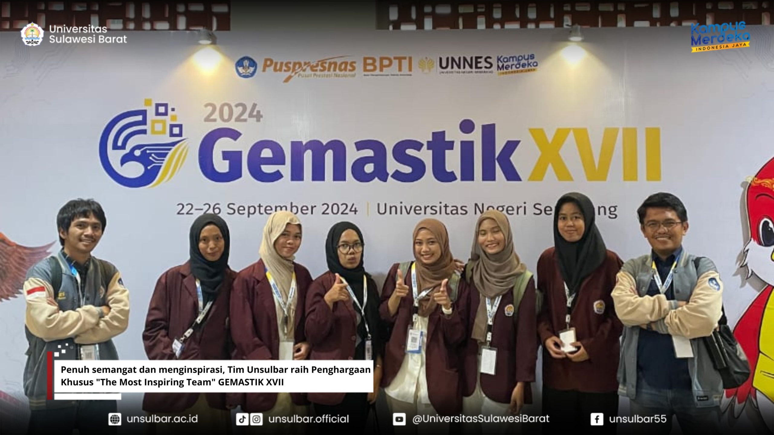 Penuh semangat dan menginspirasi, Tim Unsulbar raih Penghargaan Khusus "The Most Inspiring Team" GEMASTIK XVII