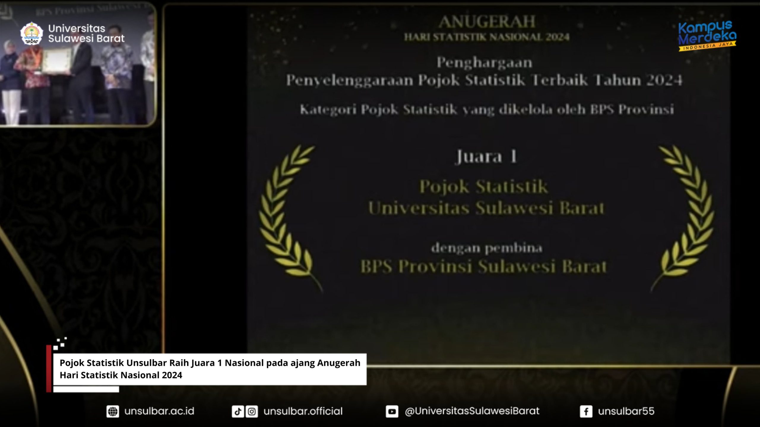 Pojok Statistik Unsulbar Raih Juara 1 Ajang Anugerah Hari Statistik Nasional 2024
