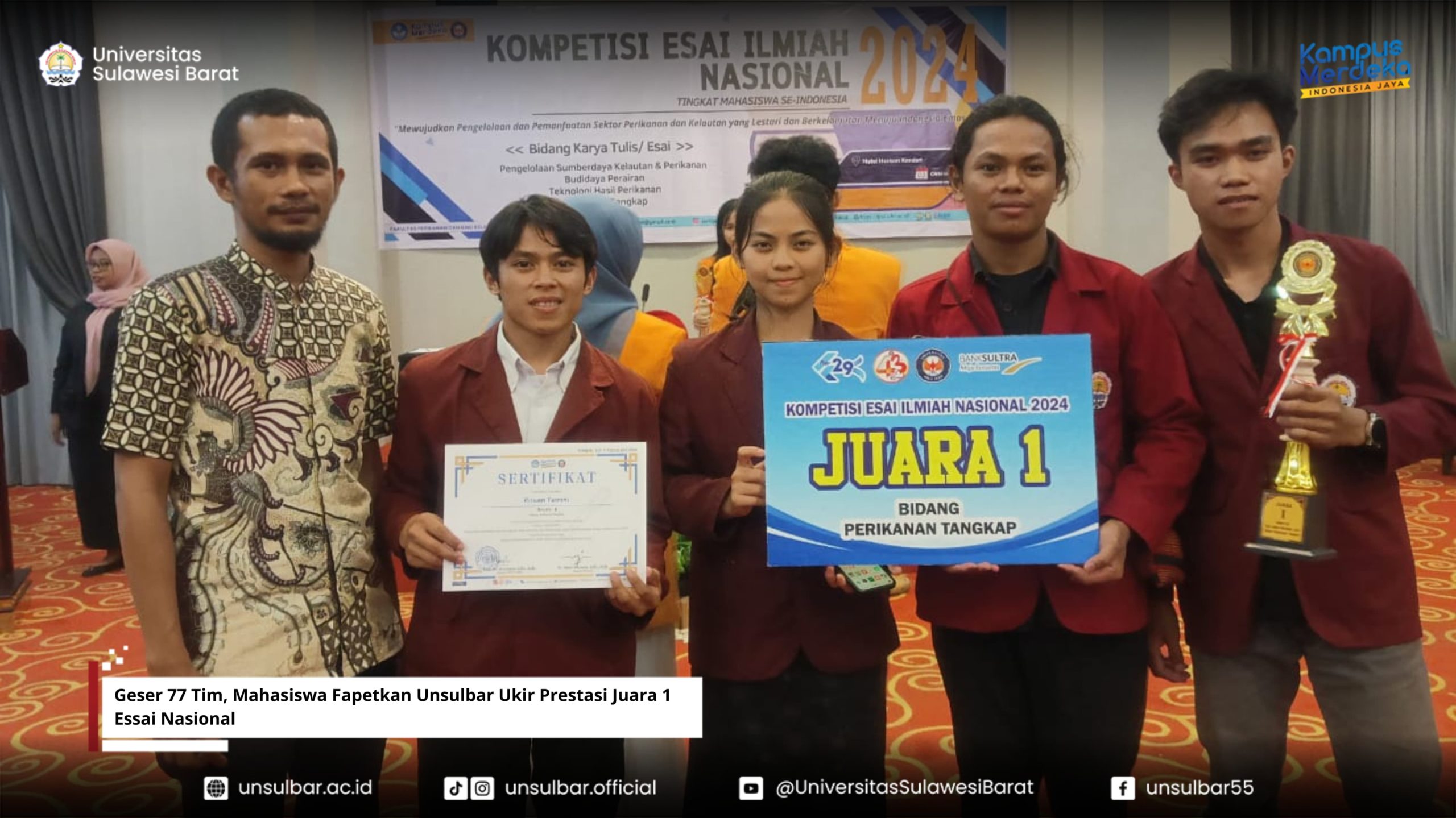 Geser 77 Tim, Mahasiswa Fapetkan Unsulbar Ukir Prestasi Juara 1 Essai Nasional