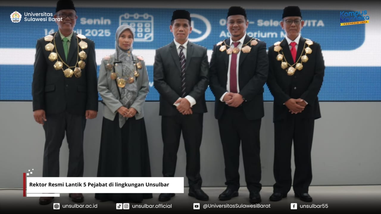 Rektor Resmi Lantik 5 Pejabat di lingkungan Unsulbar