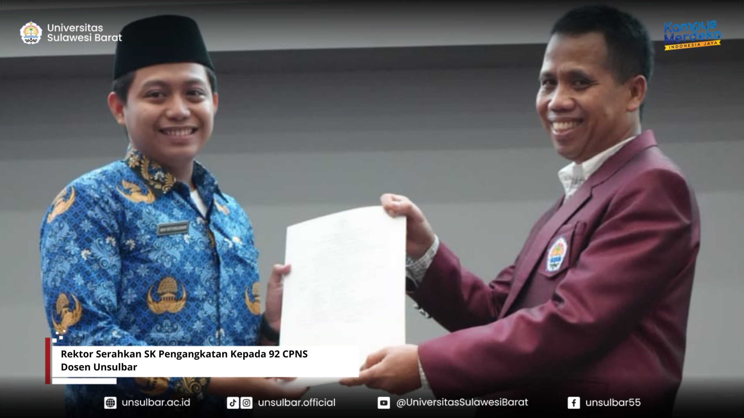 Rektor Serahkan SK Pengangkatan Kepada 92 CPNS Dosen Unsulbar