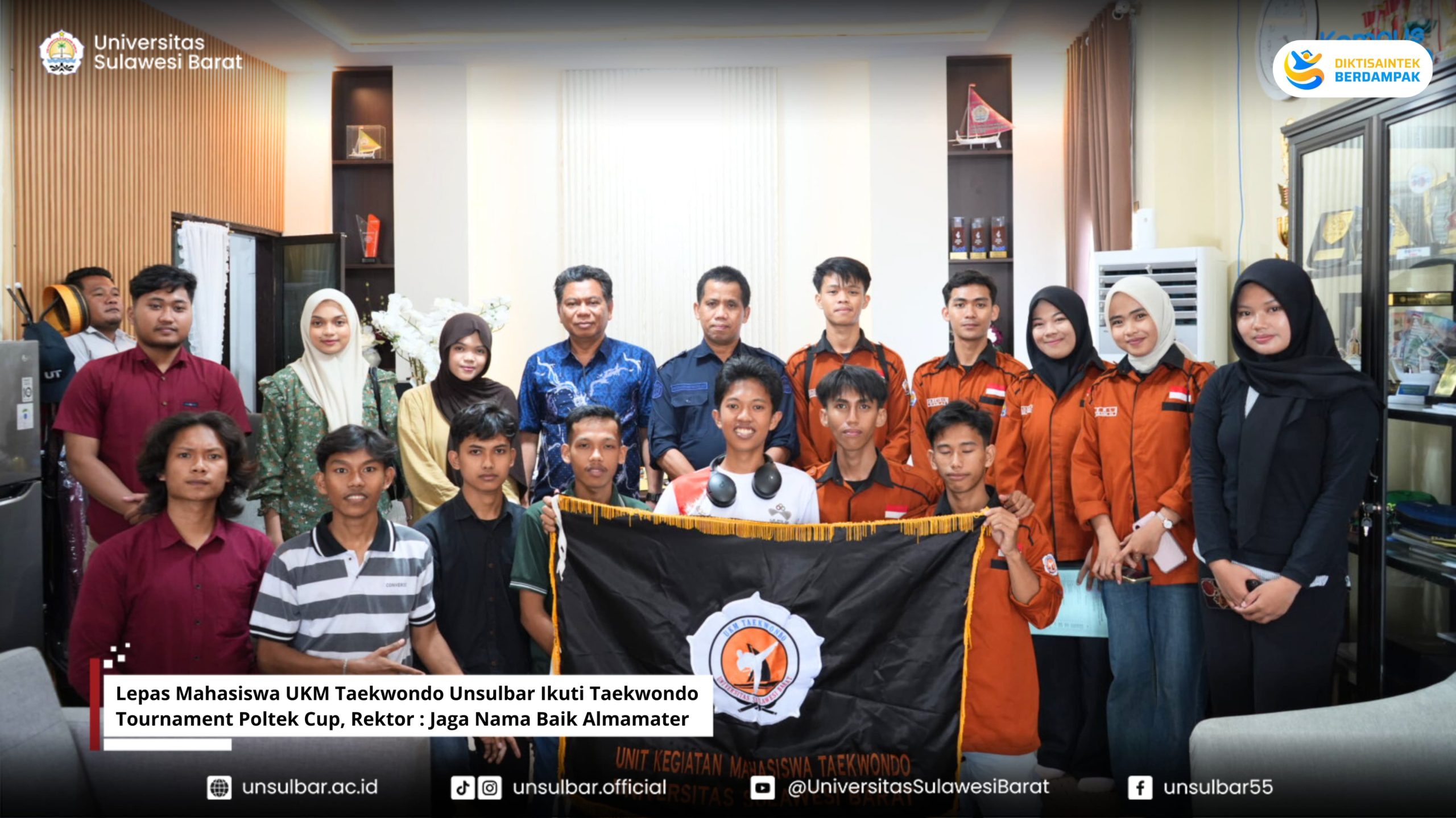 Lepas Mahasiswa UKM Taekwondo Unsulbar Ikuti Taekwondo Tournament Poltek Cup, Rektor : Jaga Nama Baik Almamater