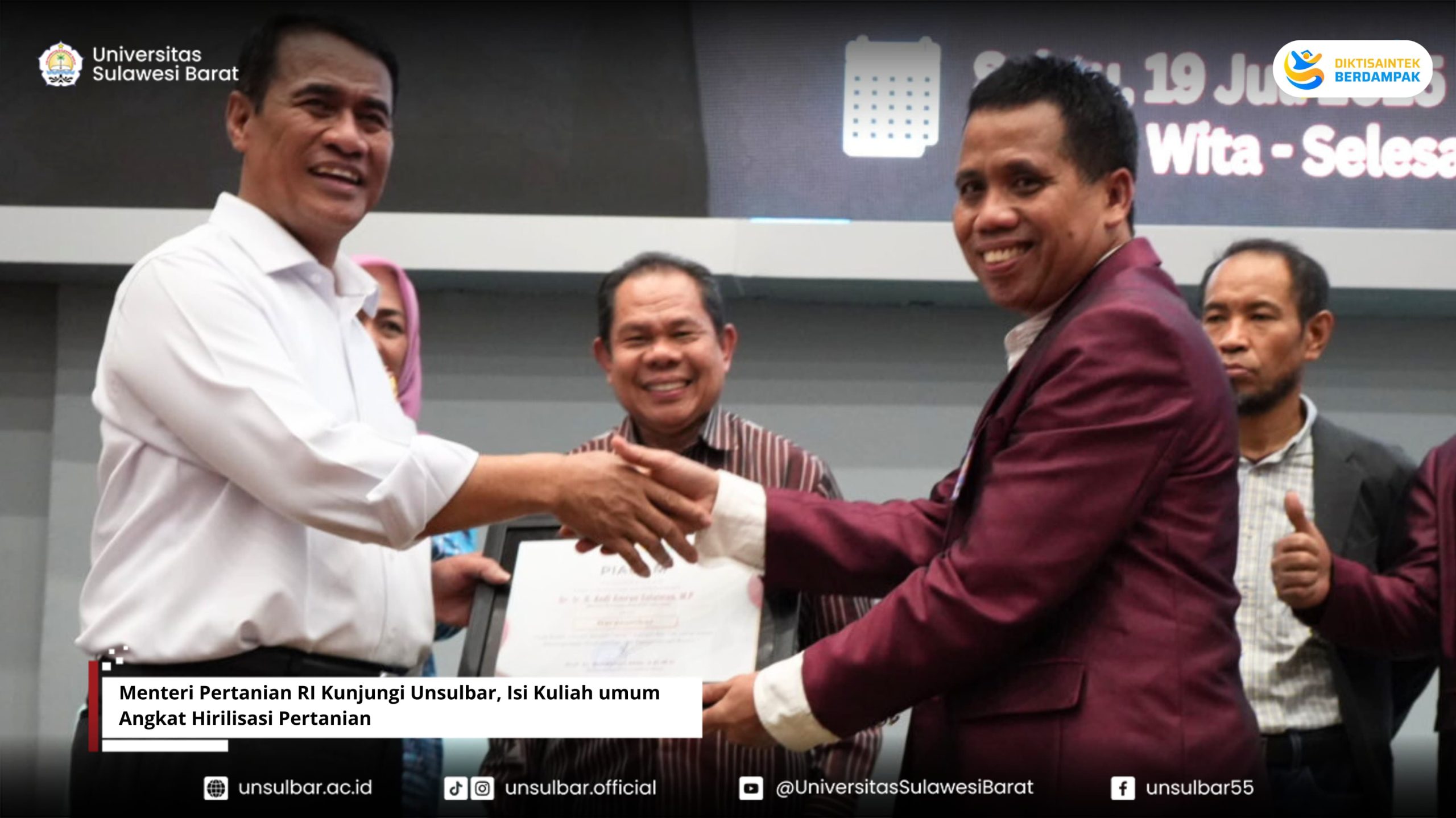 Menteri Pertanian RI Kunjungi Unsulbar, Isi Kuliah Umum Angkat Hilirisasi Pertanian