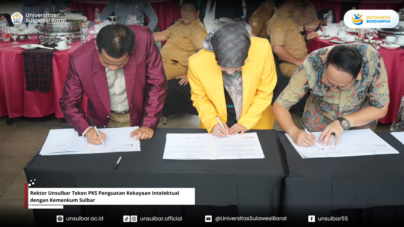 Rektor Unsulbar Teken PKS Penguatan Kekayaan Intelektual dengan Kemenkum Sulbar